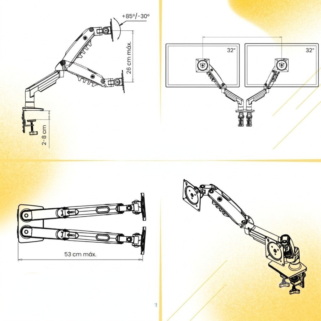 Soporte Ergonómico para 2 Monitores de 17"-32" F160