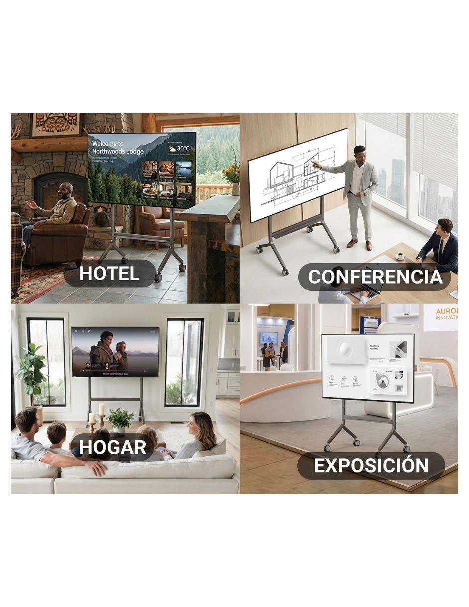 Soporte Motorizado P150 para Pantallas de 65” a 90” | Soporte de Piso con Ruedas