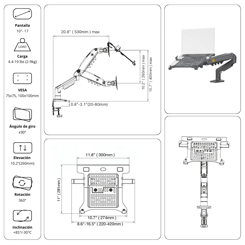 Soporte Ergonómico para PC Portátil F80 + FP