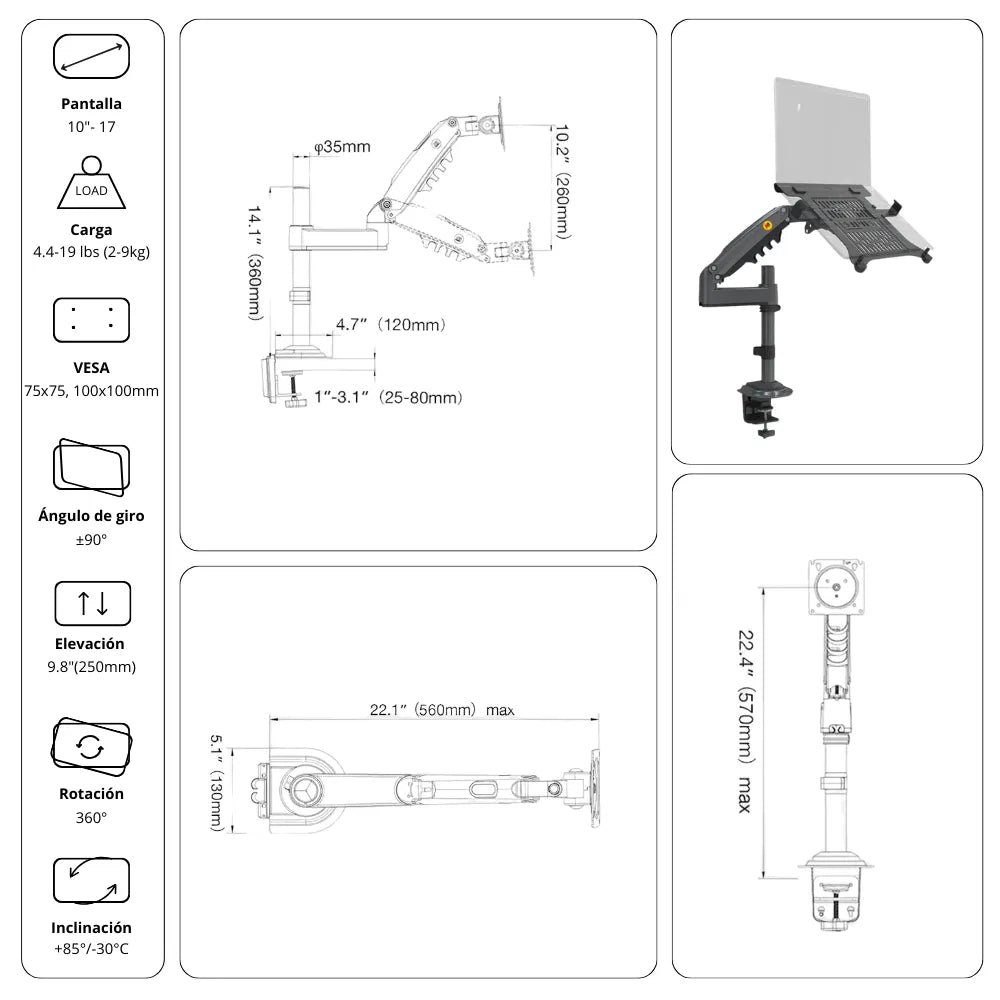 Soporte Ergonómico para PC Portátil H100 + FP