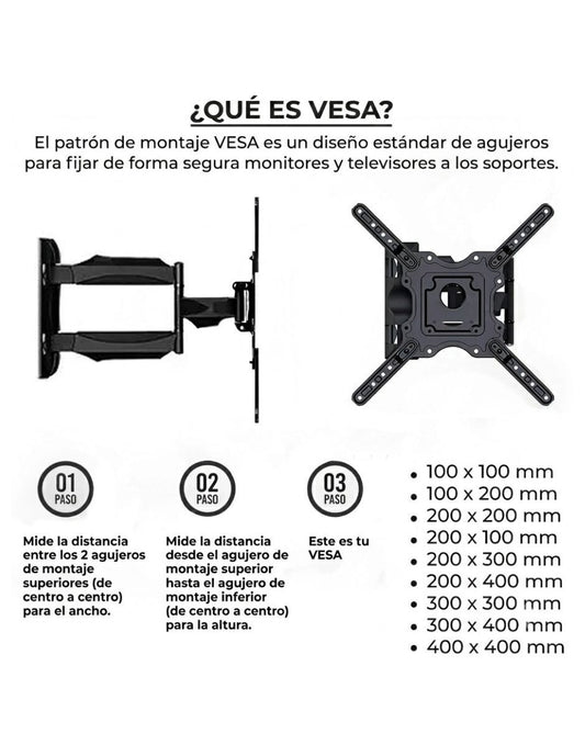 Soporte de Pared Articulado para Pantalla de 32" a 65" | Articulado y Giratorio