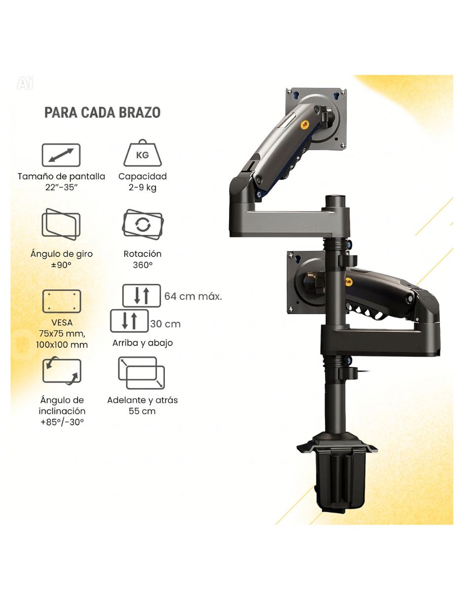 Soporte Ergonómico para 2 Monitores H180