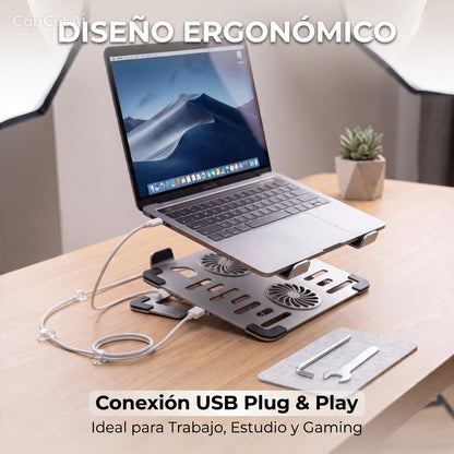 Soporte para Laptop con Ventilador Integrado | RGB y Ajustable
