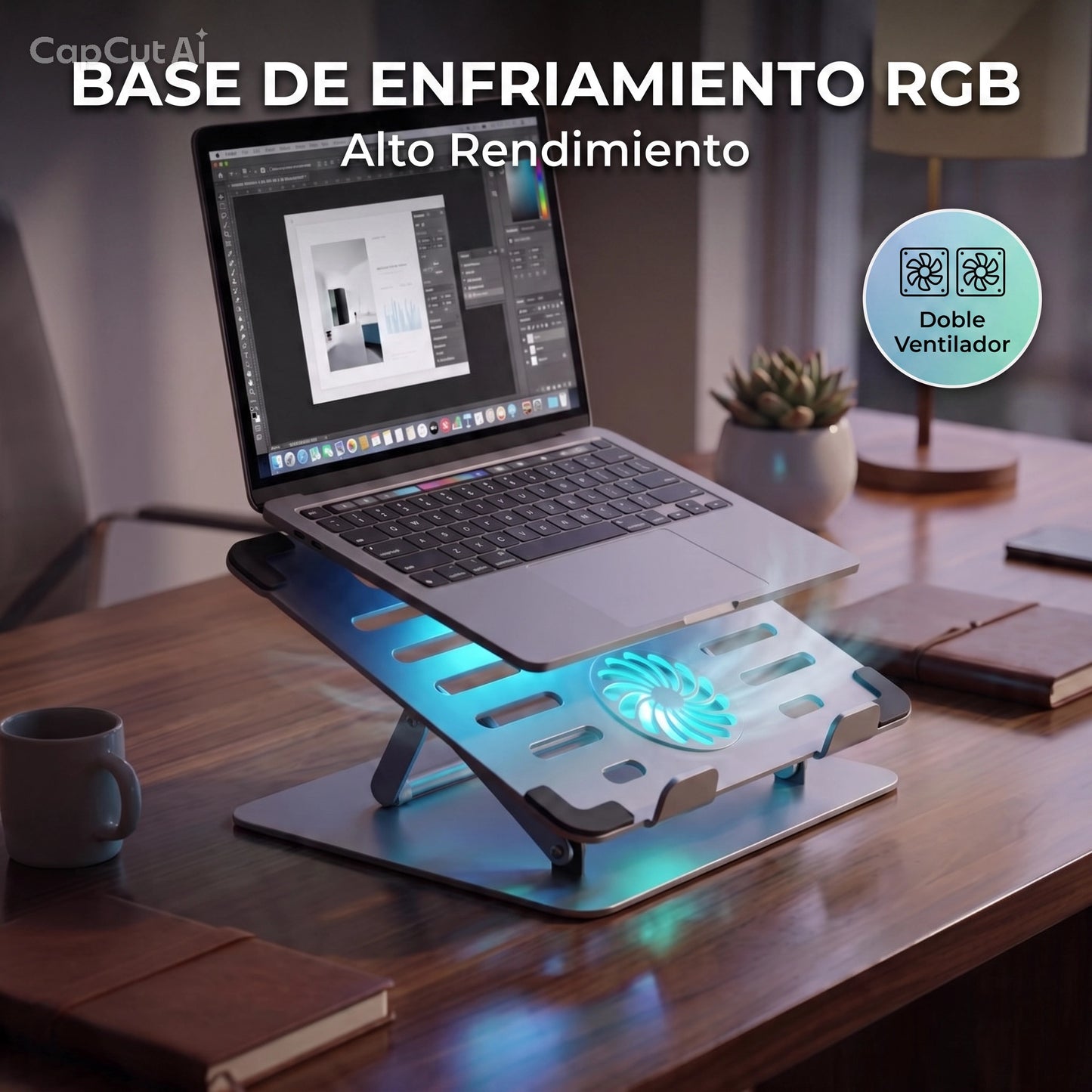 Soporte para Laptop con Ventilador Integrado | RGB y Ajustable