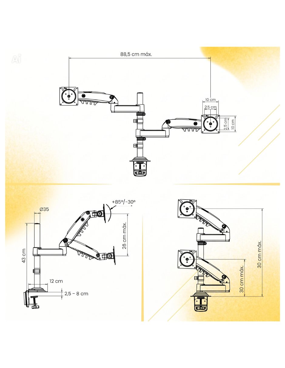 Soporte Ergonómico para 2 Monitores H180