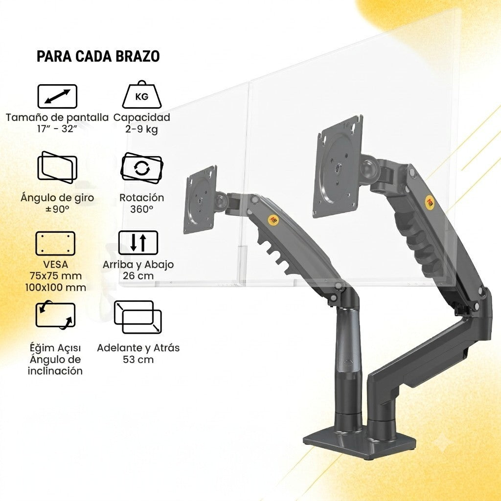 Soporte Ergonómico para 2 Monitores de 17"-32" F160