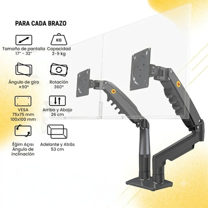 Soporte Ergonómico para 2 Monitores de 17"-32" F160