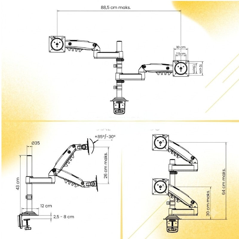 Soporte Ergonómico para 2 Monitores de 17"-35" H180
