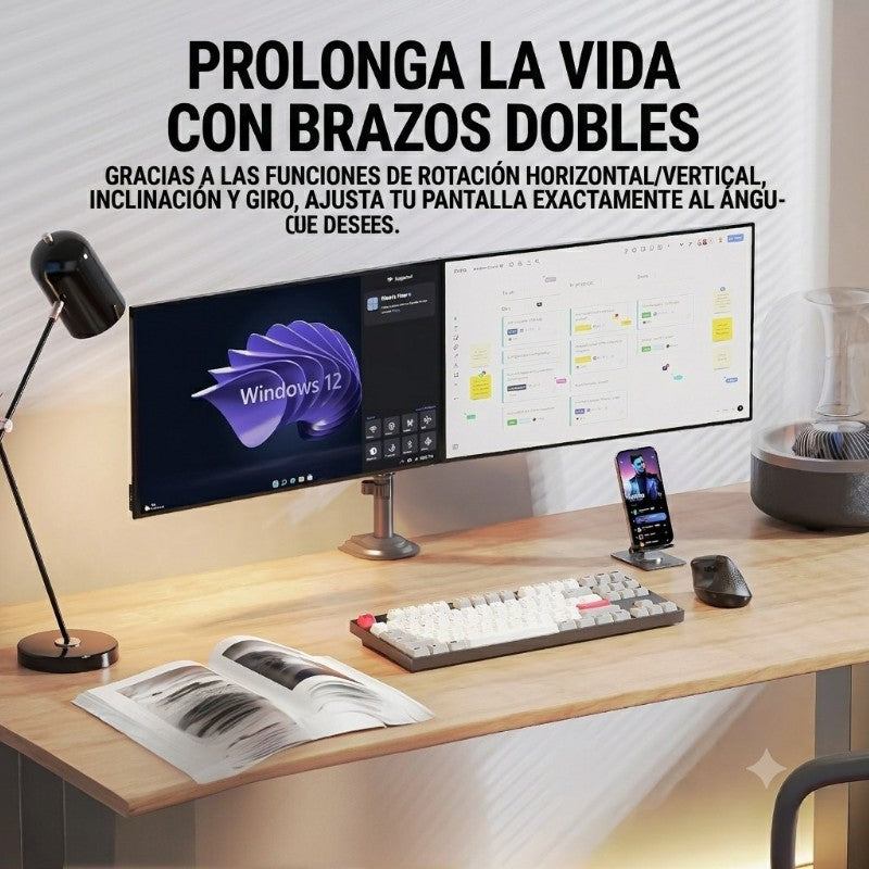 Soporte Ergonómico para 2 Monitores de 17"-35" H180