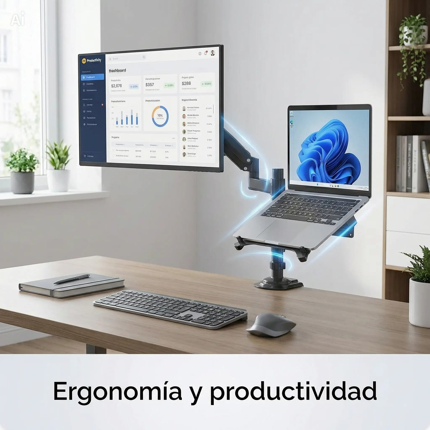 Soporte Doble para Laptop 13"-17" y Monitor 22"-32" H180 FP