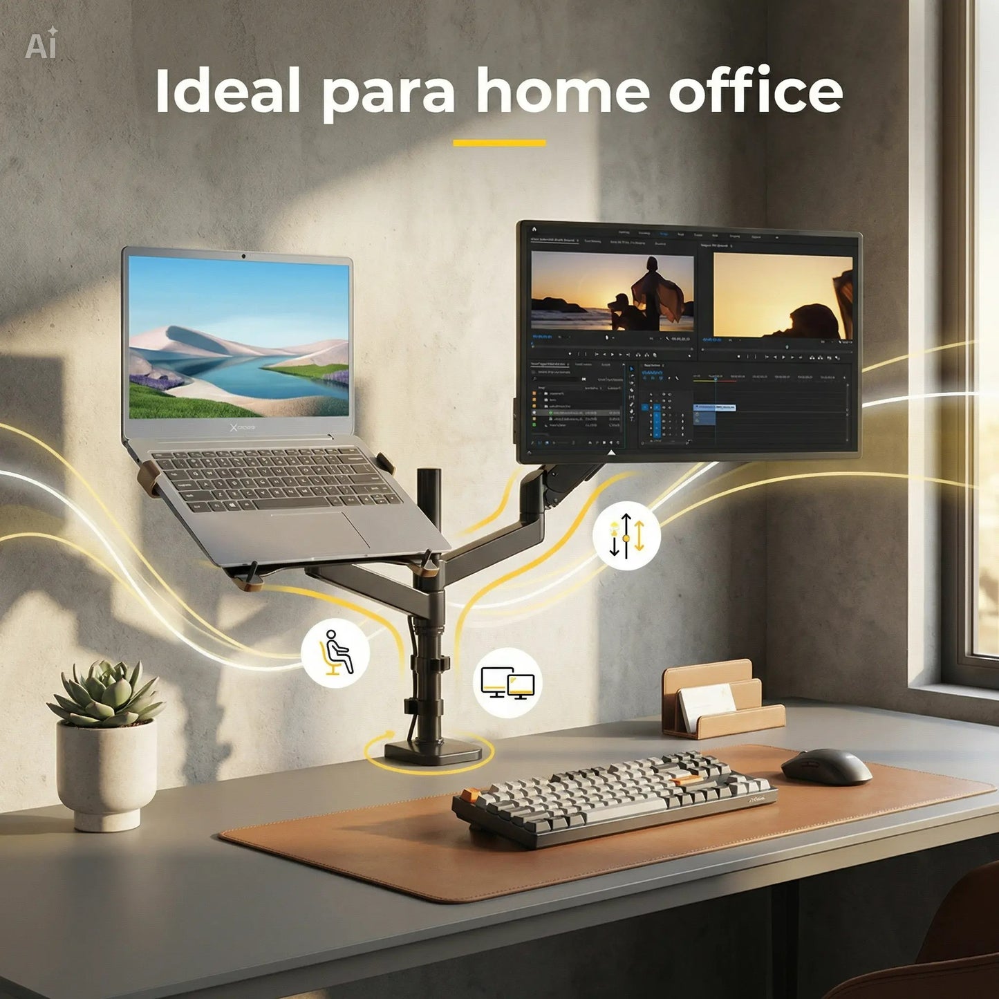 Soporte Doble para Laptop 13"-17" y Monitor 22"-32" H180 FP