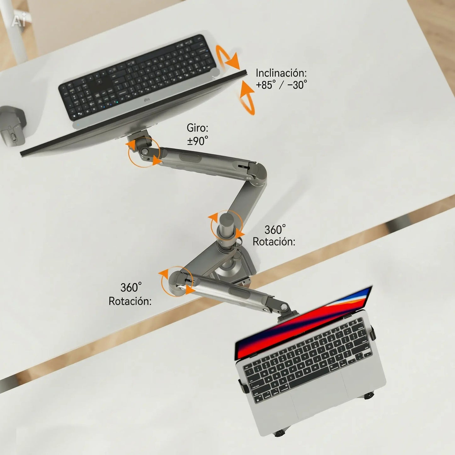 Soporte Doble para Laptop 13"-17" y Monitor 22"-32" H180 FP