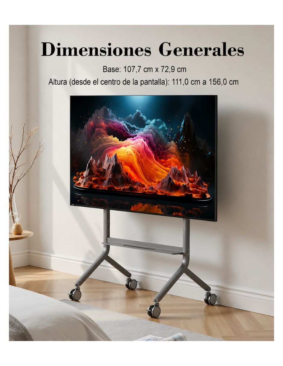 Carrito Móvil Ajustable NB P100 para Pantallas de 65" a 90" | Soporte de Piso con Ruedas