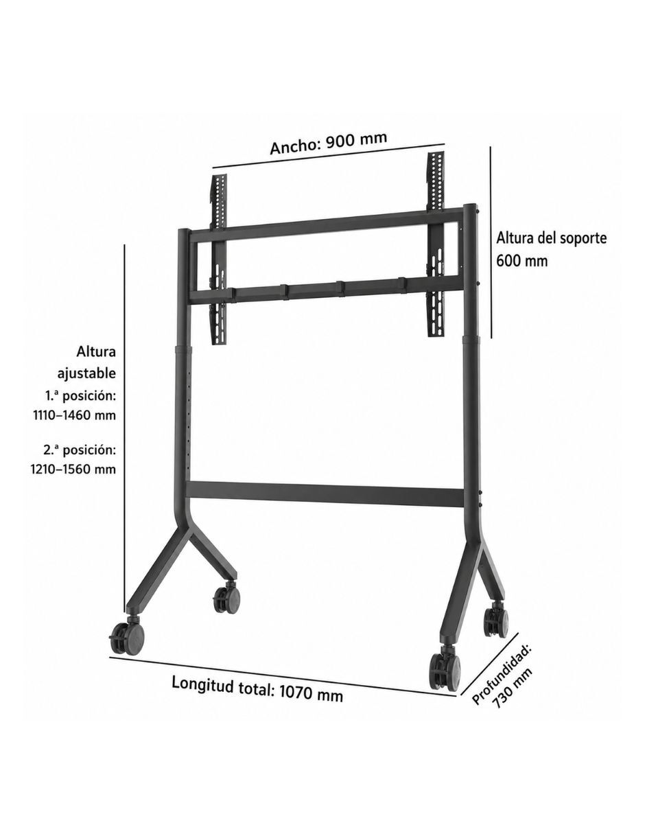 Carrito Móvil Ajustable NB P100 para Pantallas de 65" a 90" | Soporte de Piso con Ruedas