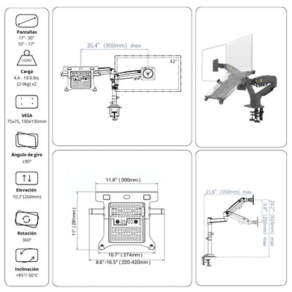 Soporte Ergonómico para 1 PC Portátil y 1 Monitor F160 + FP