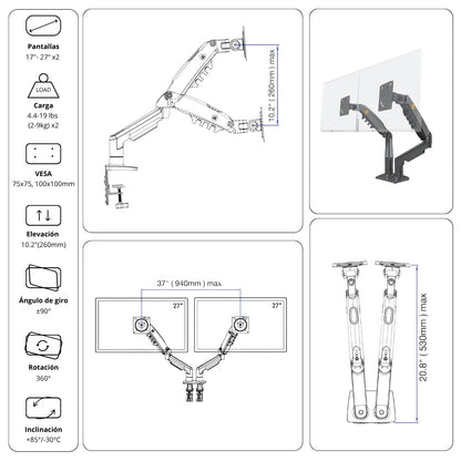 Soporte Ergonómico para 2 Monitores F160