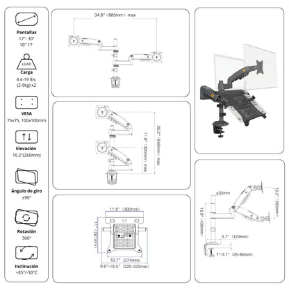 Soporte Ergonómico para 1 PC Portátil y 1 Monitor H180 + FP