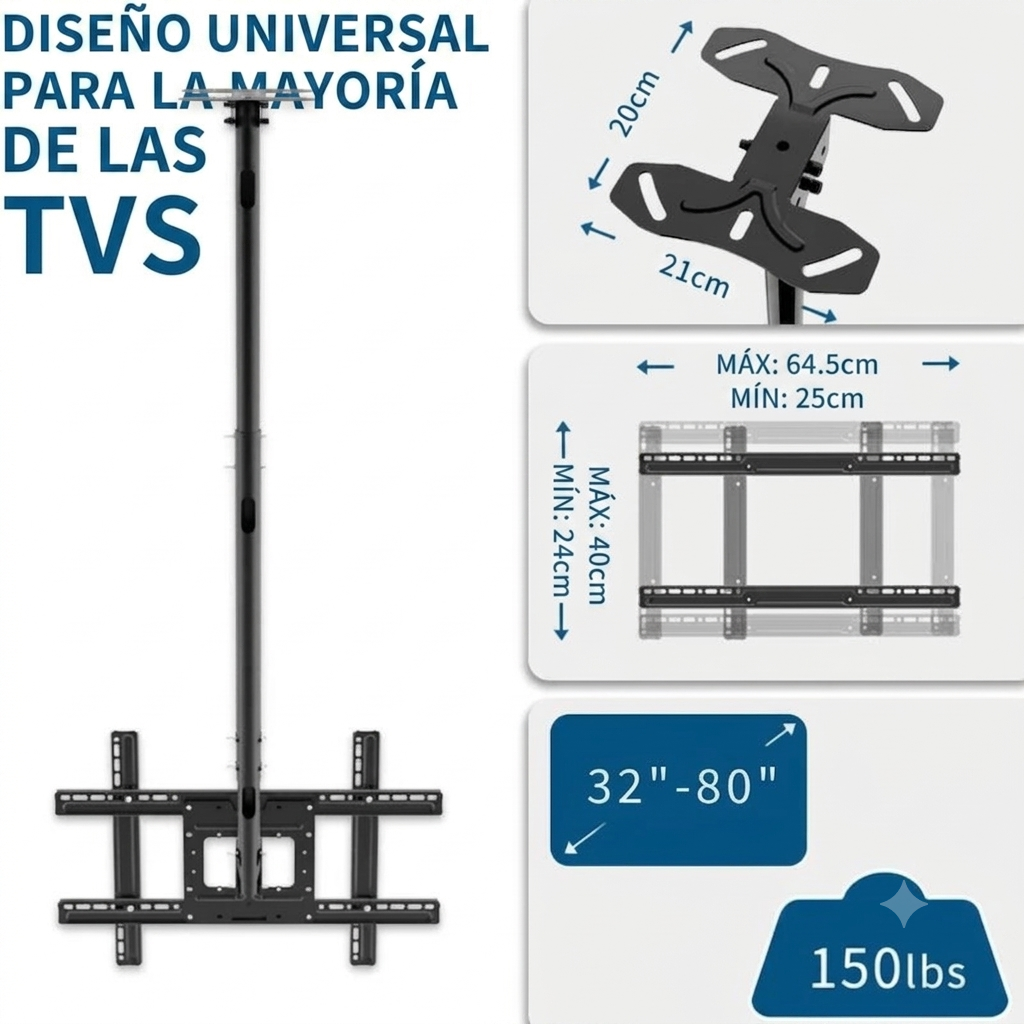 Soporte De Techo para Pantalla De 32"-80" Zeno | Ajustable y Giratorio